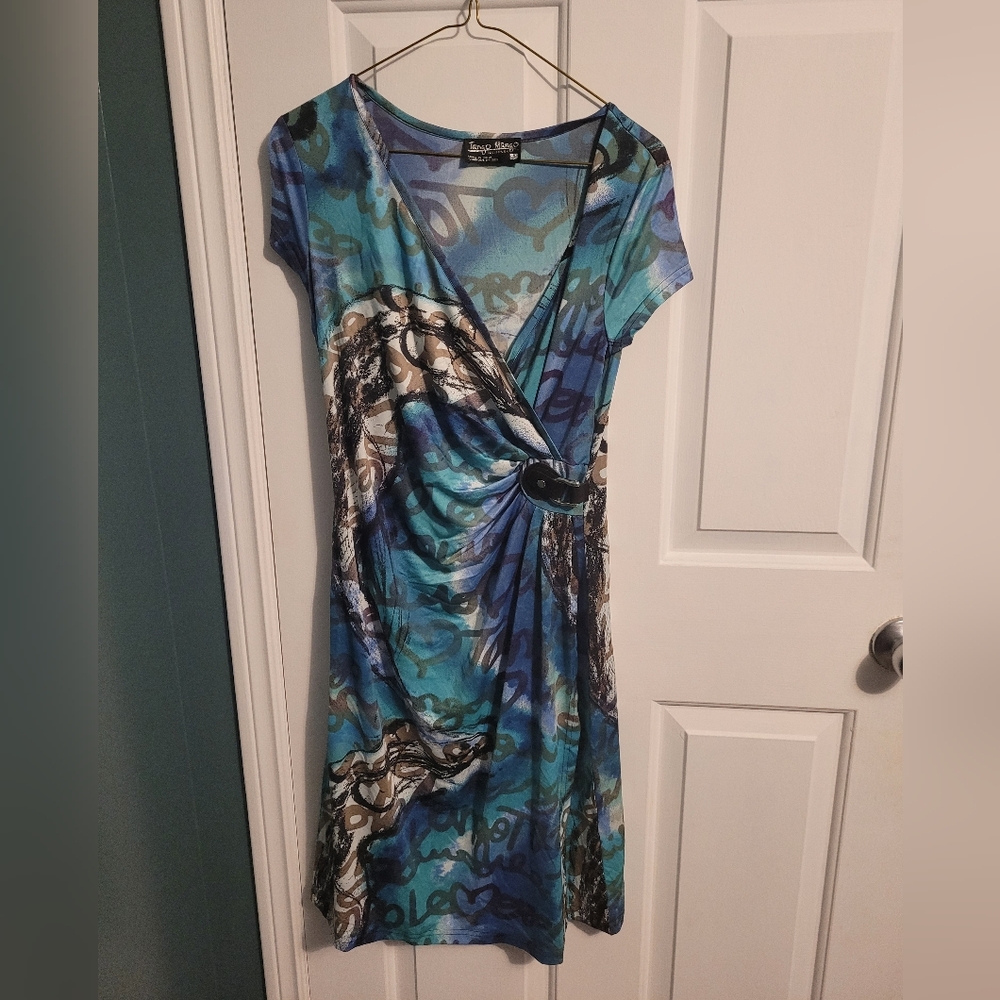 Sienna Rose Blue and Black Patterned Midi Dress Excellent Condition Like New